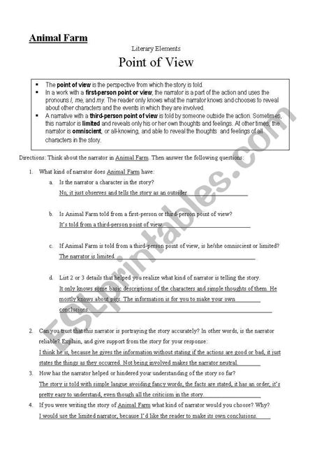 Animal Farm Literary Analysis - ESL worksheet by alexafeehily21