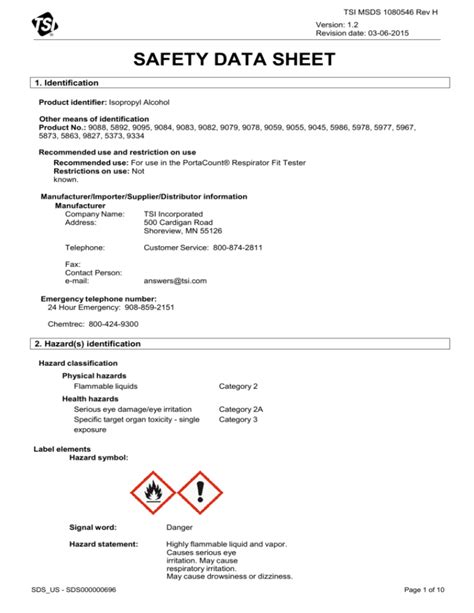 MSDS for Isopropyl Alcohol