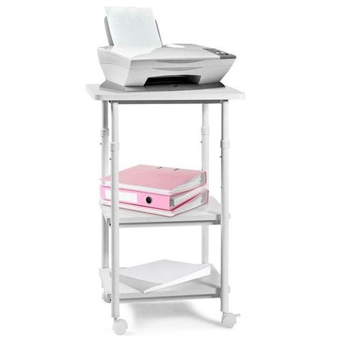 White Multifunction Adjustable Height 3-tier Printer Stand on Wheels - SMITH DISTRIBUTORS