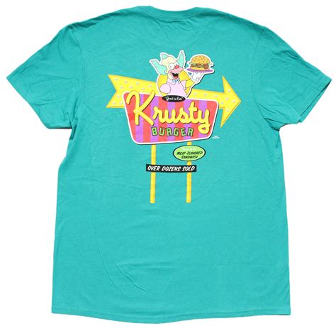 The Simpsons Krusty Burger Teal Mens T-shirt Logo Lapel & Road Sign