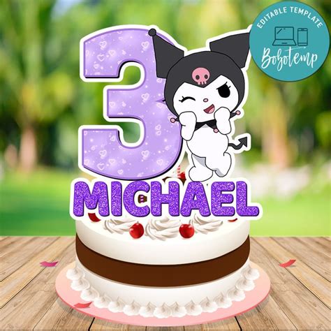 Kuromi Birthday Cake Topper Template Printable | Bobotemp