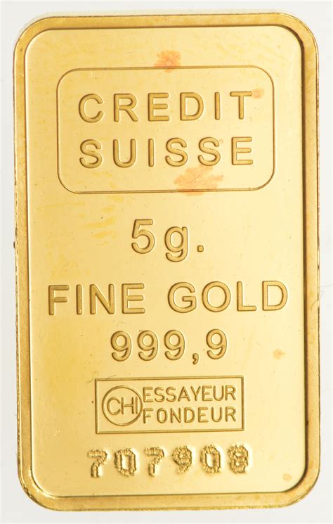 5 Gram Solid 999.9 Fine Gold Bar - Credit Suisse Liberty Maxi-Gram | Property Room