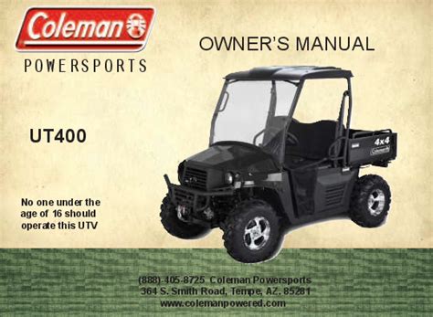 Coleman Powersports UT400 Owner's Manual for Safe and Enjoyable UTV ...