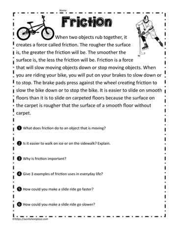 Friction | Friction, Science worksheets, Short passage