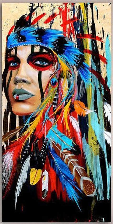 Portrait Canvas Art Wall Pictures For Living Room- Indian Woman Feathered Pride Painting- Home ...