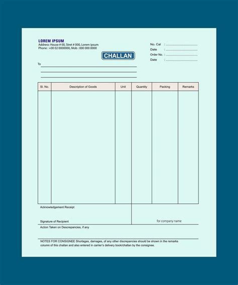 bill challan template design, Challan, Delivery Challan, Challan Form, Bill Of Entry Lodgment ...