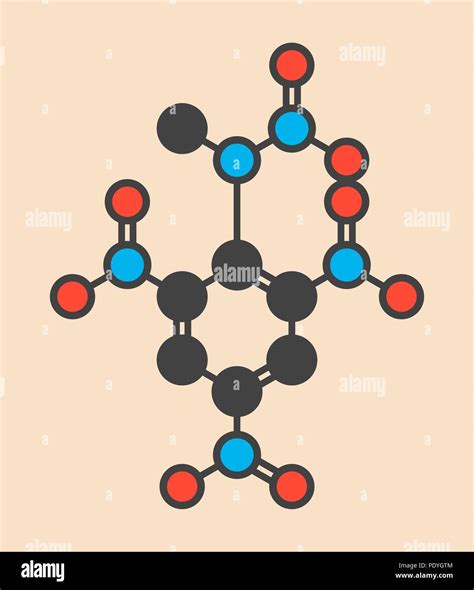 Tetryl explosive molecule. Stylized skeletal formula (chemical ...