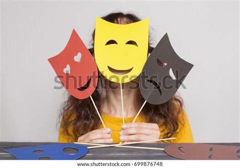 Woman Showing Masks Different Emotions Stock Photo 699876748 | Shutterstock