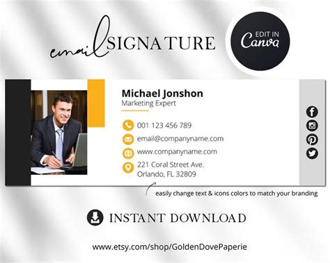 EMAIL SIGNATURE TEMPLATE With Picture Gmail Signature Template Outlook Email Signature Business ...