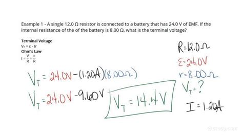 How to Calculate the Terminal Voltage of a Battery Using EMF | Physics | Study.com