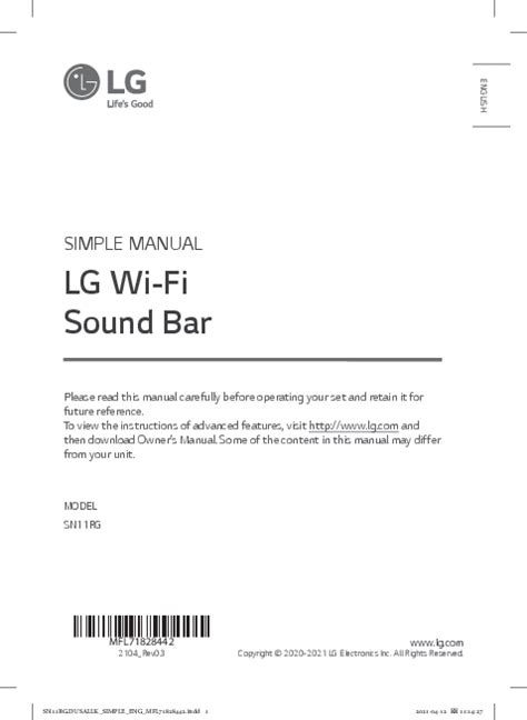 LG Wi-Fi Sound Bar Manual - SN11RG.DUSALLK: Support, Manuals, Warranty ...