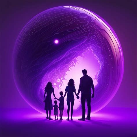Small family separated by an energy ball of bright purple light connecting to family - AI ...