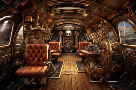 Premium AI Image | Technological interior of an airship steampunk style Generative AI