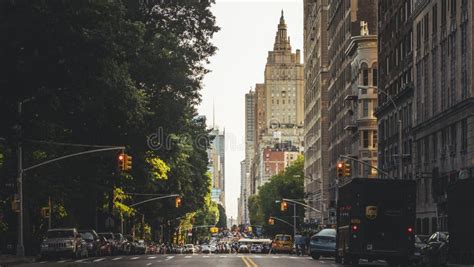 Street Near Central Park at Dusk Editorial Stock Image - Image of ...