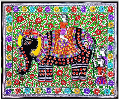 Elephant Art - Madhubani painting (22" x 15") - International Indian Folk Art Gallery