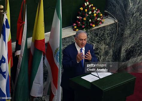 Israeli Prime Minster Benjamin Netanyahu delivers a speech during a ...