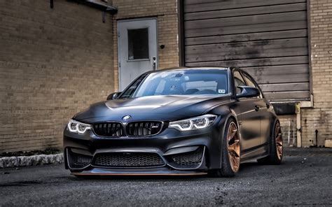 Download wallpapers BMW M3, 2019, F80, Matte black M3, bronze wheels, sports coupe, M3 tuning ...