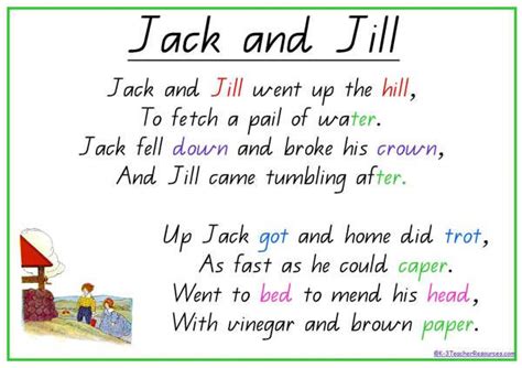 Jack And Jill Nursery Rhyme | Rhymes lyrics, Nursery rhymes lyrics ...