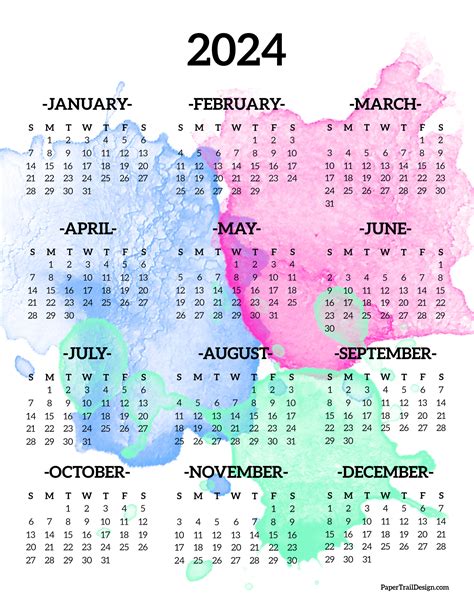 2024 Year Calendar Printable One Page - Aggy Lonnie