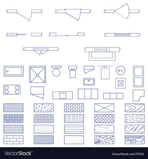 Architecture blueprint symbols Royalty Free Vector Image