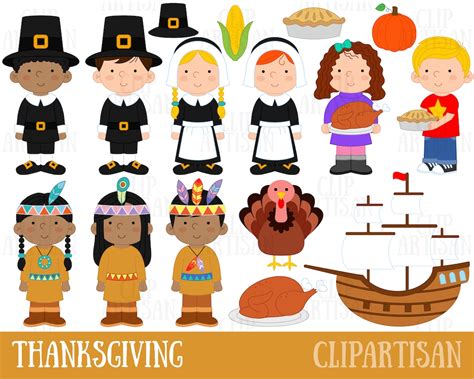 Thanksgiving Clip Art, Pilgrims, Native Americans, Fall, Autumn, Pumpkins - Etsy