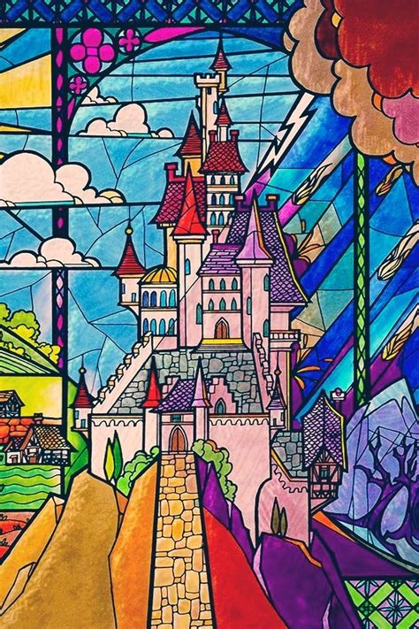 Beauty & The Beast stained glass castle | Belle | Pinterest