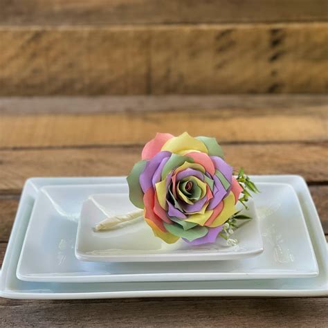 Paper Flower Rainbow Boutonniere - Rainbow Wedding Boutonniere ...