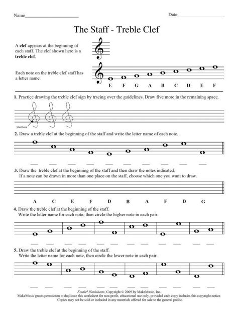 Treble Clef Worksheet - Printable Word Searches