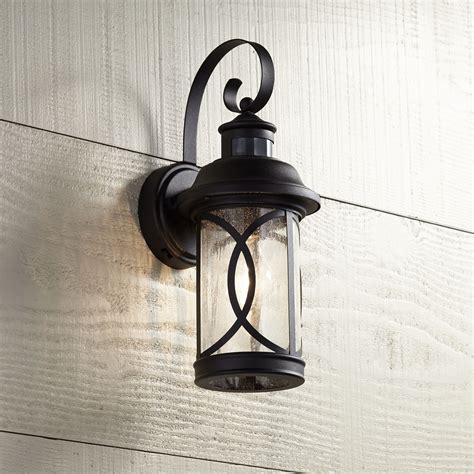 John Timberland Outdoor Wall Light Fixture LED Black Hanging 12.75" Motion Security Sensor Dusk ...