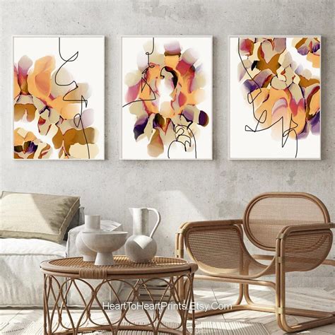 Orange Brown Abstract Painting Set of 3 Canvas PRINTABLE Wall - Etsy