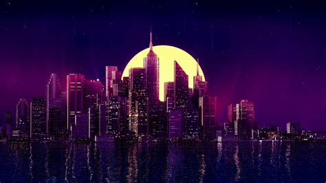 city, purple background, neon, HD Wallpaper | Rare Gallery