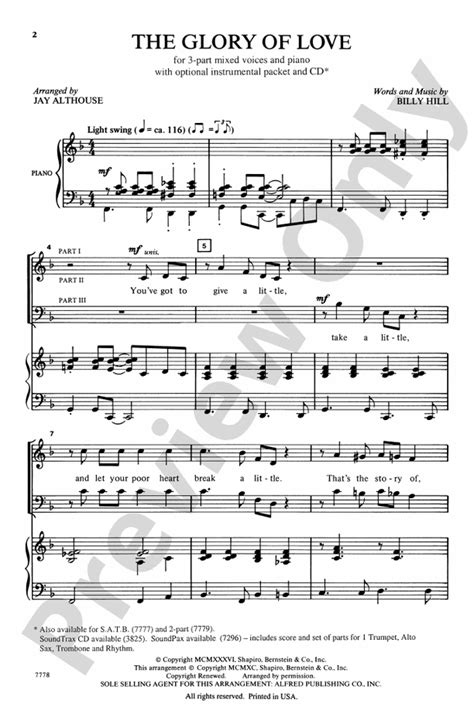 The Glory of Love: 3-Part Mixed Choral Octavo: Billy Hill - Digital Sheet Music Download