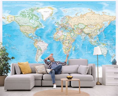 Giant World Map Wall Mural Removable Wallpaper Map of the - Etsy Canada