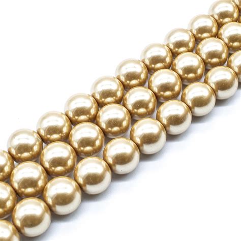 Glass Pearl Round Beads 12mm - Gold | Craft, hobby & jewellery supplies ...