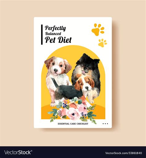 Poster template with dogs and food design Vector Image