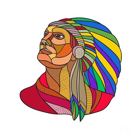 Native American Indian Chief Headdress Drawing Digital Art by Aloysius Patrimonio - Fine Art America