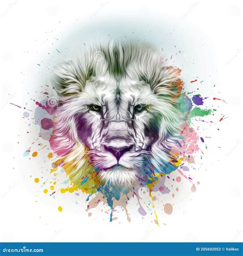 Bright Abstract Colorful Background with Lion, Paint Splashes Art Design Stock Illustration ...