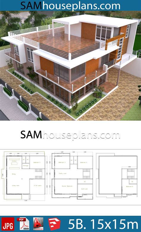 House Plans 15x15 with 5 Bedrooms - SamHousePlans