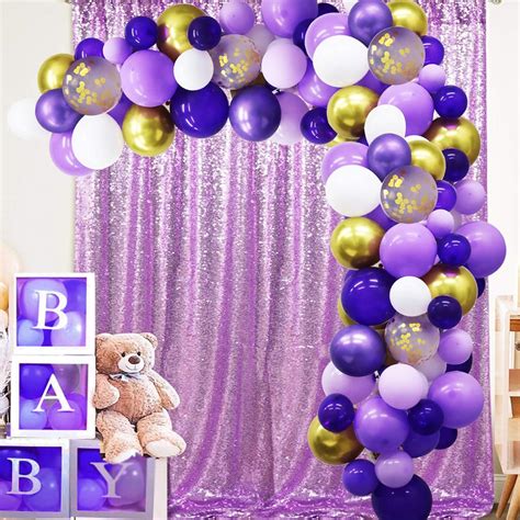 135 Pieces Purple Gold Balloon Arch Garland Kit, Purple Gold White ...