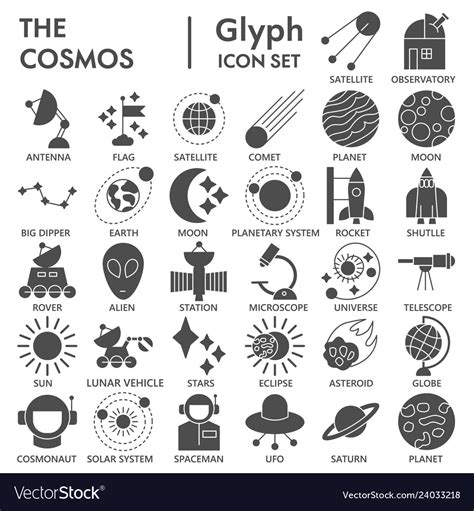 Space glyph signed icon set astronomy symbols Vector Image