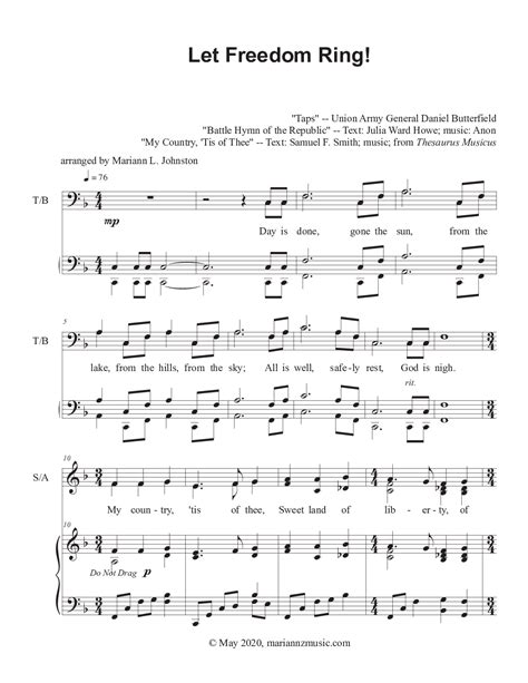 Let Freedom Ring! (by Mariann L. Johnston -- SAATB, SATB)