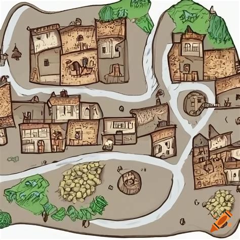 Dnd map of a medieval village on Craiyon