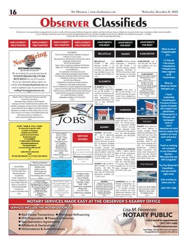 Classifieds for Dec. 21, 2022 by The Observer Newspaper - Issuu