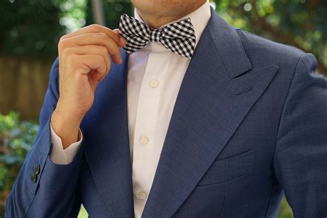 Black and White Gingham Cotton Bow Tie | Checkered Pre-Tied Bowties AU | OTAA