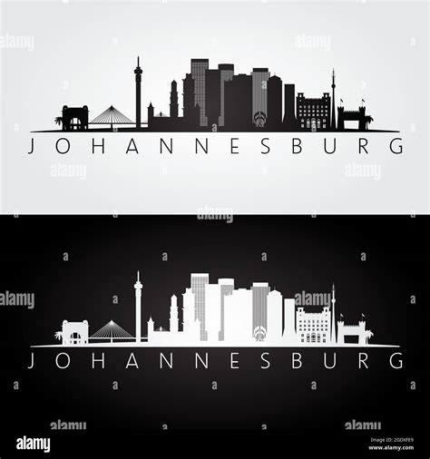 Johannesburg skyline and landmarks silhouette, black and white design, vector illustration Stock ...