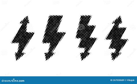 Halftone Lightning Bolt Set. Black Grunge Thunderbolt Collection ...