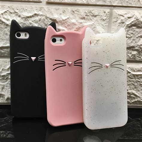 5 S Case Cover For Iphone 5 5S Cute silicone 3D Glitter Soft TPU Cat ...