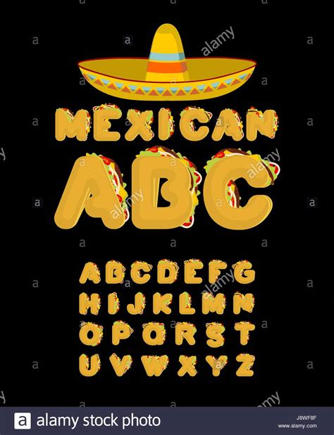 Mexican font. Tacos alphabet. Taco fast food ABC. traditional Mexico ...