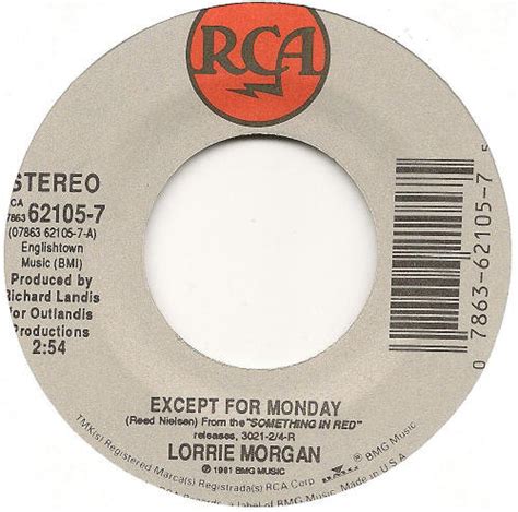 Lorrie Morgan – Except For Monday (1991, Vinyl) - Discogs