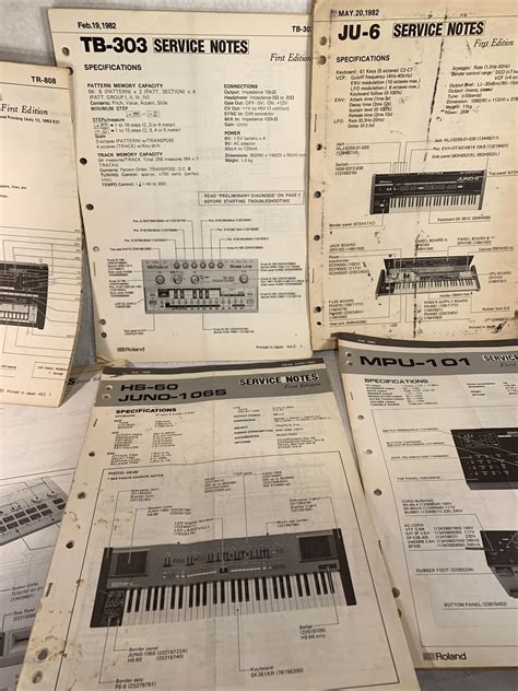 MATRIXSYNTH: Vintage Roland Synthesizer Drum Machine Service Notes Lot. 808 303 Juno 909 626